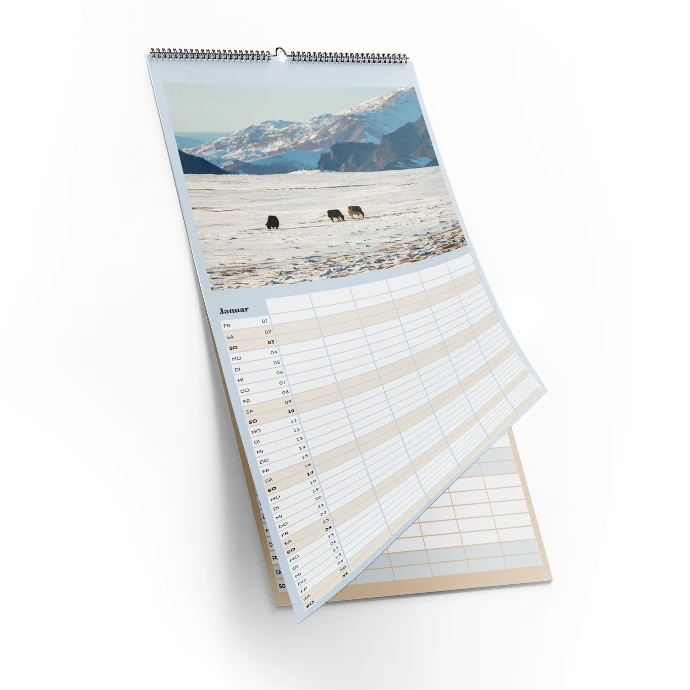 Kalender im Hochformat mit sechs Spalten zum selbst ausfüllen.