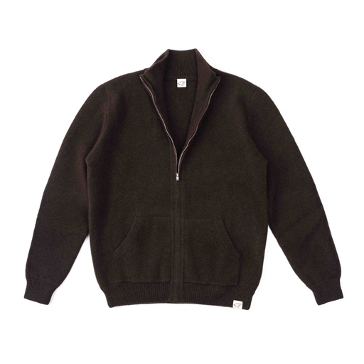Knitted zipper jacket made of yak wool, dark brown (S)