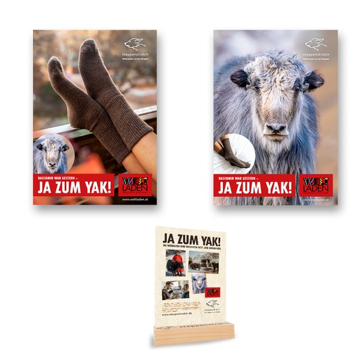 Poster und Aufsteller für Yak-Verkaufsschwerpunkt (ARGE Weltläden)